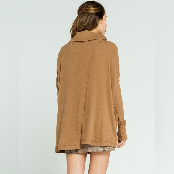 Free People Juicy Light Brown Ribbed Knit Cowl Neck Sweater Camel Small - Picture 5 of 15